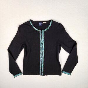 GAP Sequined Cardigan Angora Wool Cotton Blend Size S Black Blue